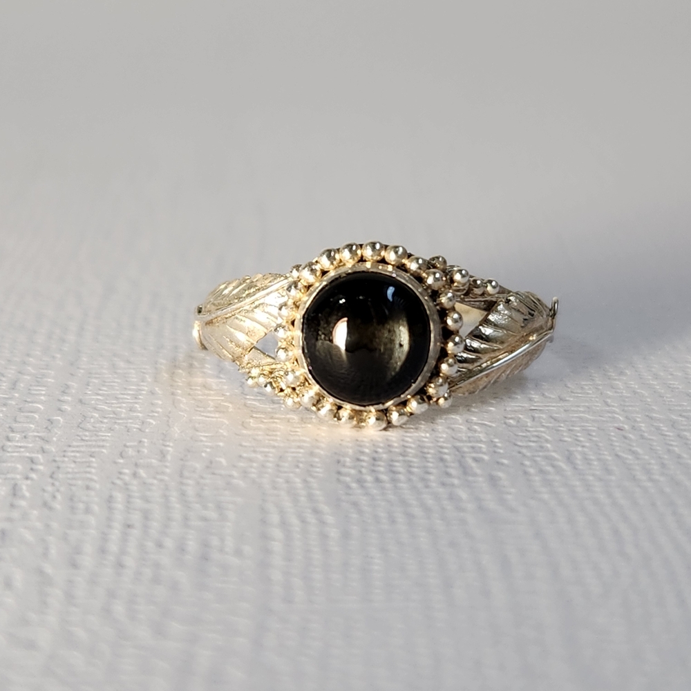 Semi VTG Natural Black Star Diopside 925 Scroll Filigree Ring Sz 6 - Picture 2 of 11